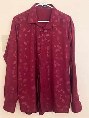 SHEIN Men's Wine Red Geometric Long-Sleeve Shirt